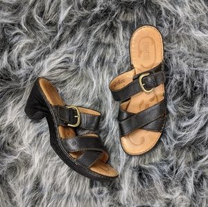 BORN Charlotta Block Heel Black Leather Sandal